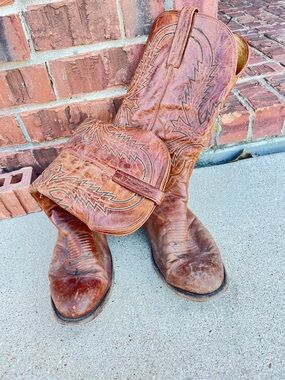 Men's Brown Leather Western Cowboy Boots Luchesse goat skin